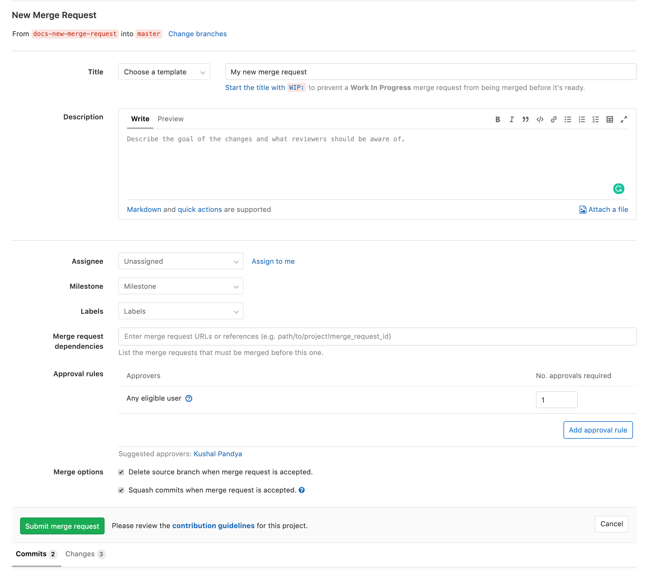 Gitlab Merge Request Template Closes